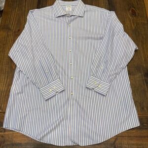 Brooks Brothers 1818 Regent Dress Shirt Mens 17.5 2/3 Blue White Striped noniron